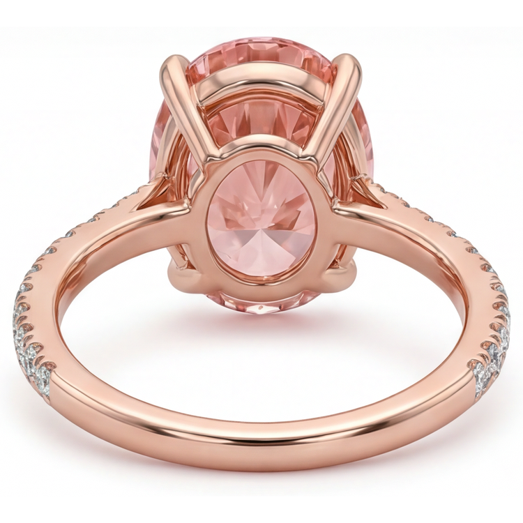 Bague Saphir Padparadscha 4,3 Carats de laboratoire Ovale Pavé Or Rose 14 carats