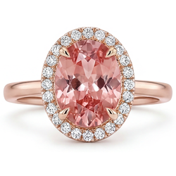 Bague en saphir Padparadscha pêche naturel ovale 2,8 carats Halo simple en Or Rose 14 carats