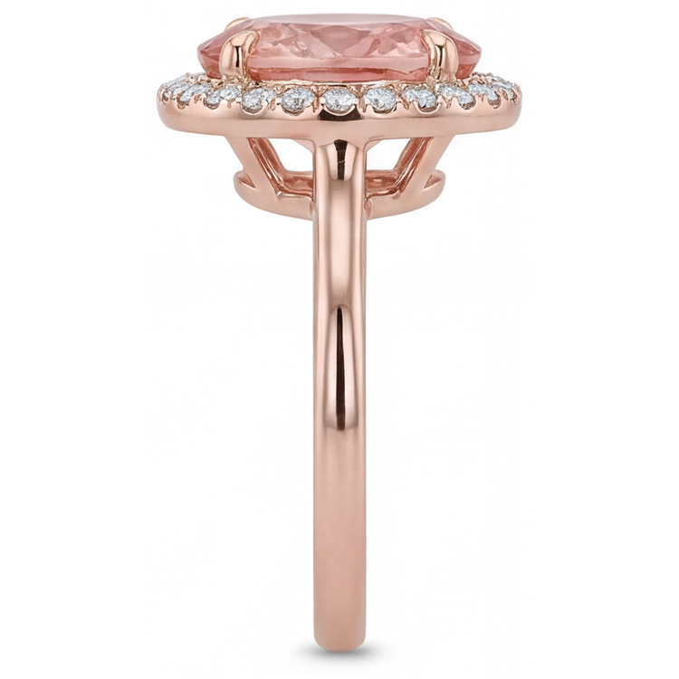 Bague en saphir Padparadscha pêche naturel ovale 2,8 carats Halo simple en Or Rose 14 carats