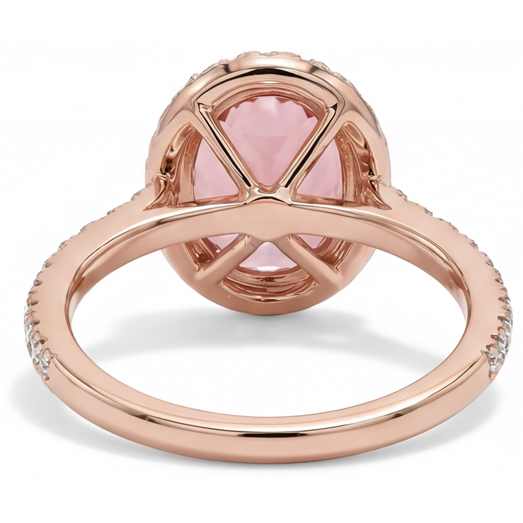 Bague Vintage avec Saphir Padparadscha Ovale Véritable de 2,8 Carats, Halo Pavé en Or Rose 14 Carats