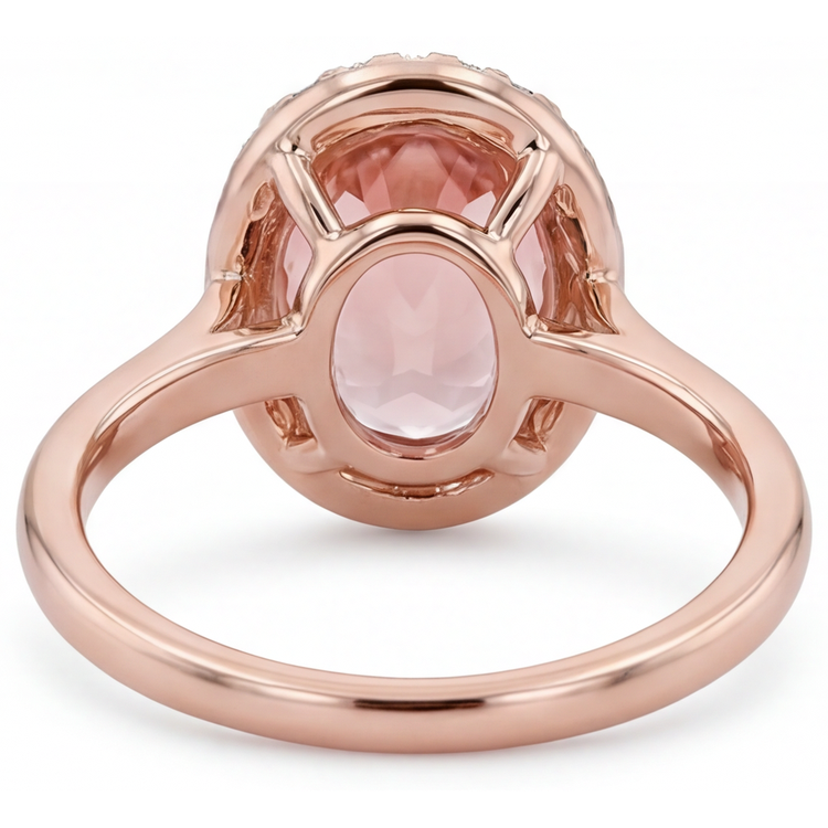 Bague en saphir Padparadscha pêche naturel ovale 2,8 carats Halo simple en Or Rose 14 carats