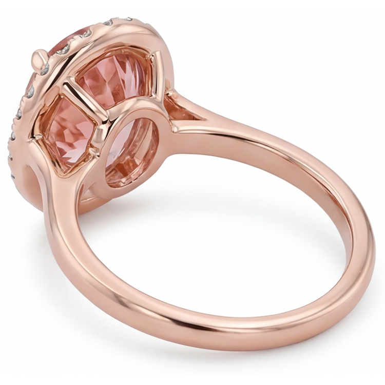 Bague en saphir Padparadscha pêche naturel ovale 2,8 carats Halo simple en Or Rose 14 carats