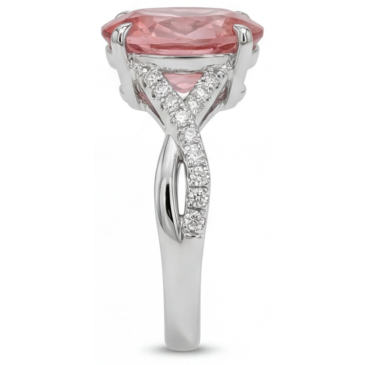 Bague croisée en Or Blanc 14 carats avec saphir Padparadscha naturel ovale couleur pêche de 2,8 carats