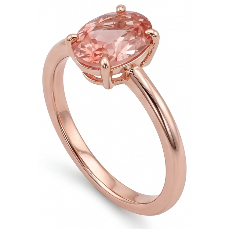 Bague Solitaire en Or Rose avec Saphir Padparadscha Pêche Naturel Ovale 2,2 Carats