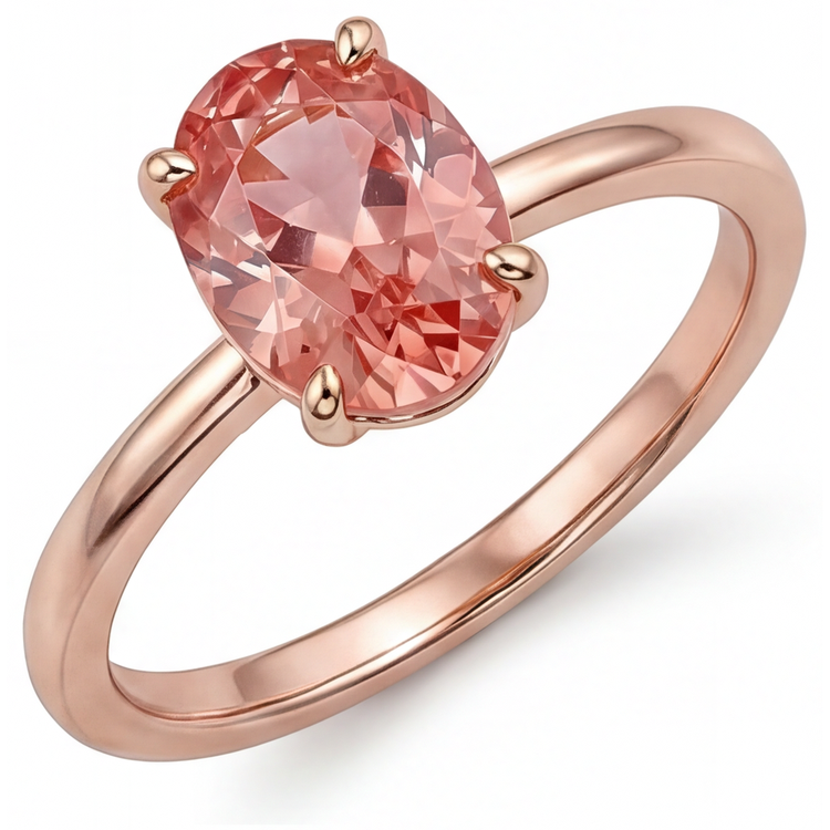 Bague Solitaire en Or Rose avec Saphir Padparadscha Pêche Naturel Ovale 2,2 Carats