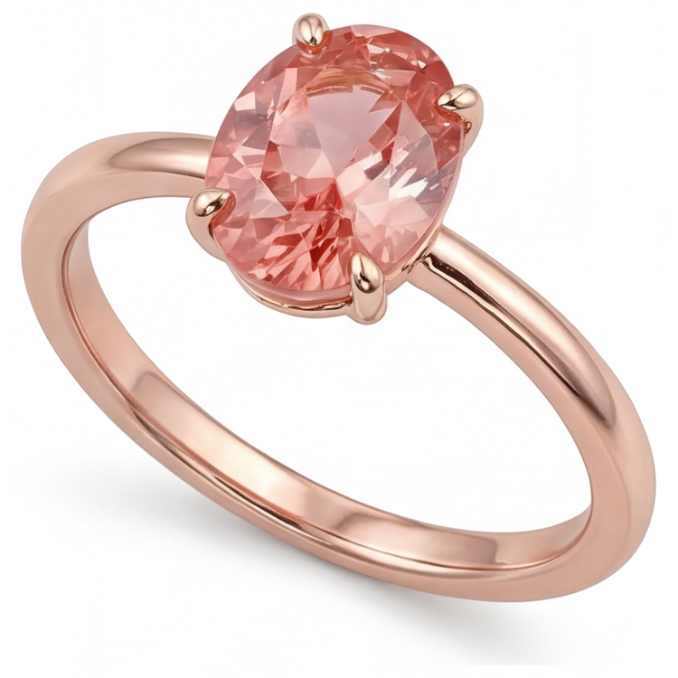 Bague Solitaire en Or Rose avec Saphir Padparadscha Pêche Naturel Ovale 2,2 Carats