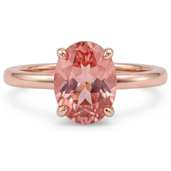 Bague Solitaire en Or Rose avec Saphir Padparadscha Pêche Naturel Ovale 2,2 Carats