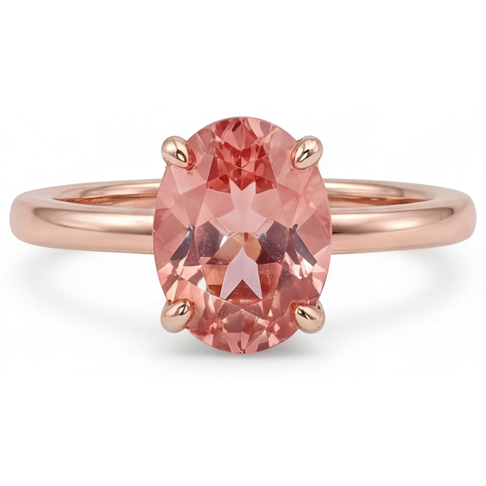 Bague Solitaire en Or Rose avec Saphir Padparadscha Pêche Naturel Ovale 2,2 Carats