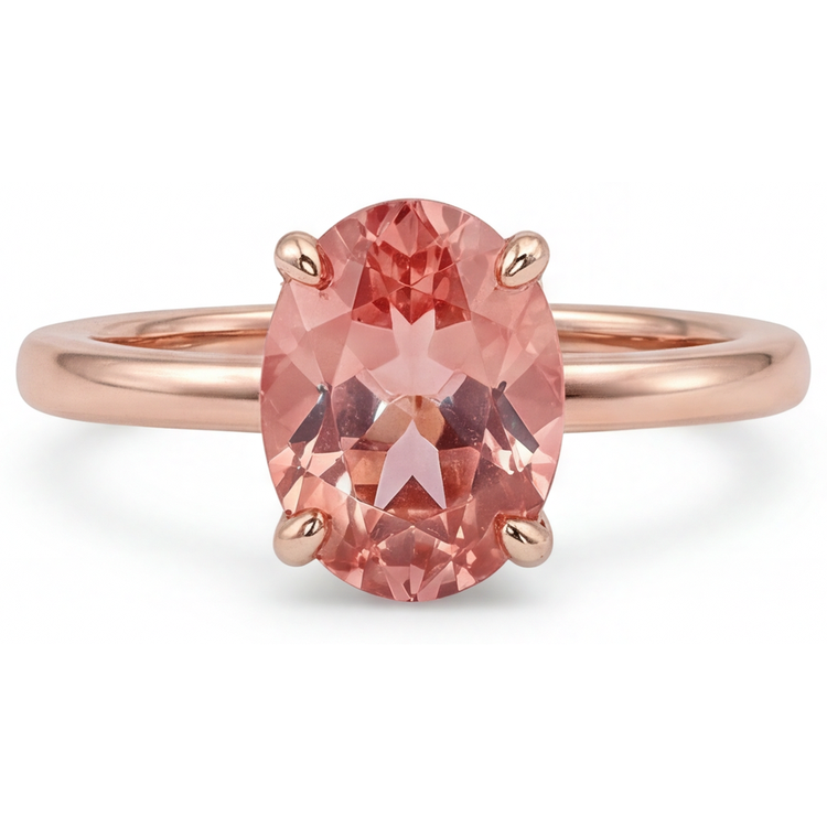 Bague Solitaire en Or Rose avec Saphir Padparadscha Pêche Naturel Ovale 2,2 Carats