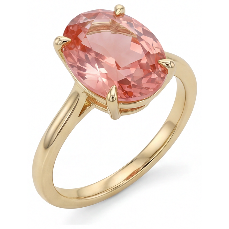Bague Solitaire Ovale en Saphir Padparadscha Pêche Véritable 2,5 Carats en Or Jaune 14K