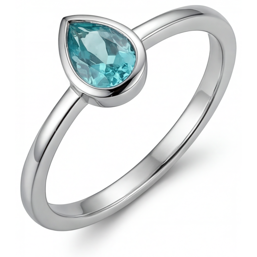 Taille Poire Paraiba Néon bague en Or Blanc 14 Carats – vue principale