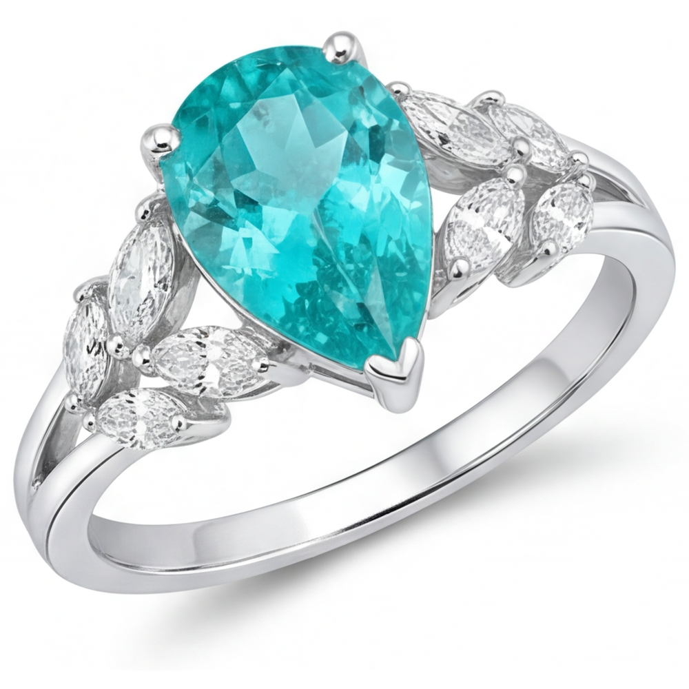 Paraiba Néon Bague avec Gemme 2 carats Or Blanc 14 Carats – vue principale