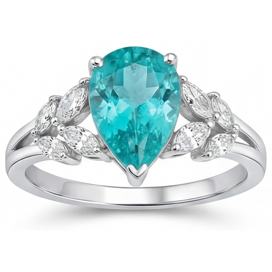 Paraiba Néon Bague avec Gemme 2 carats Or Blanc 14 Carats – vue de face