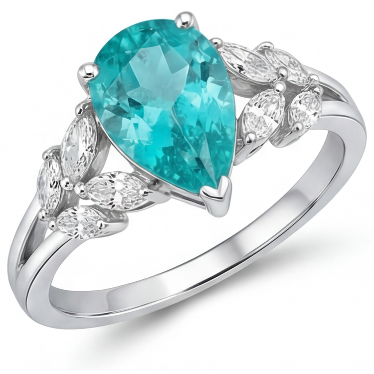 Étincelant Paraiba Néon Bague avec Gemme 2 carats – vue d'angle