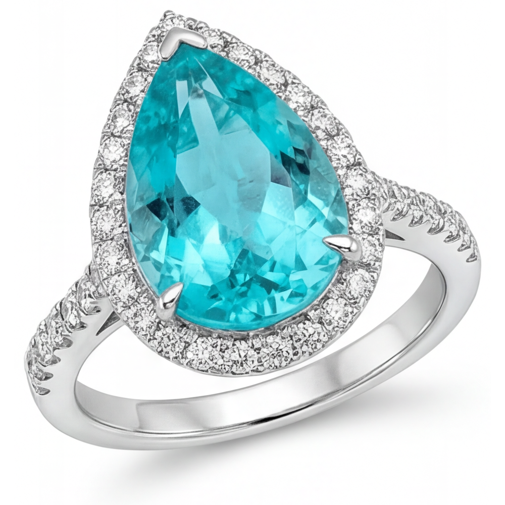 Paraiba Néon Bague de Fiançailles Halo 5,50 carats Or 14K Blanc – vue principale