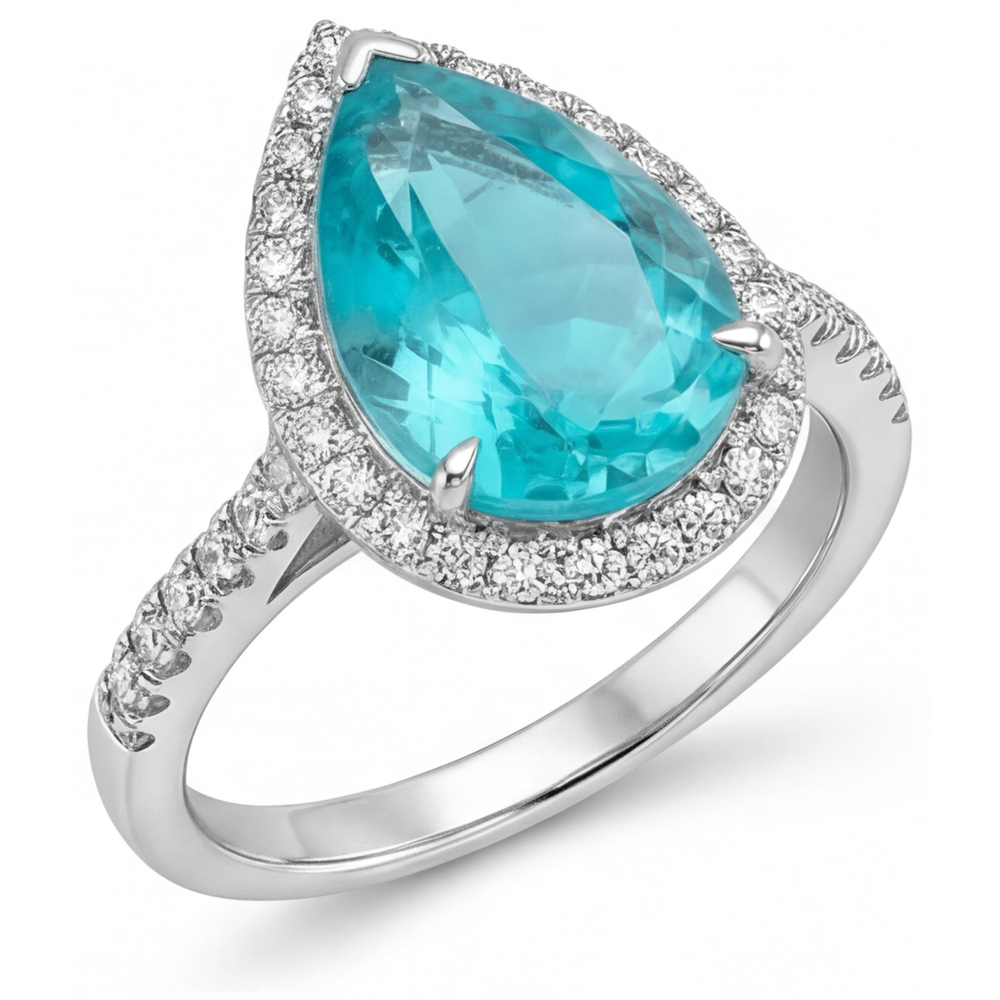 Paraiba Néon Bague de Fiançailles Halo 5,50-carats Or 14K Blanc – vue de côté