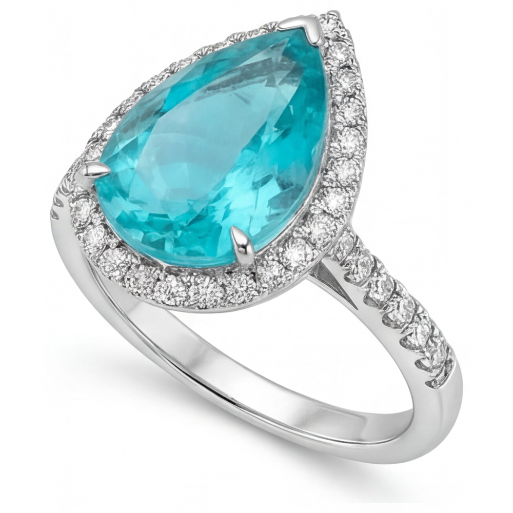 Paraiba Néon Bague de Fiançailles Halo 5,50 carats Or 14K Blanc – vue d'angle