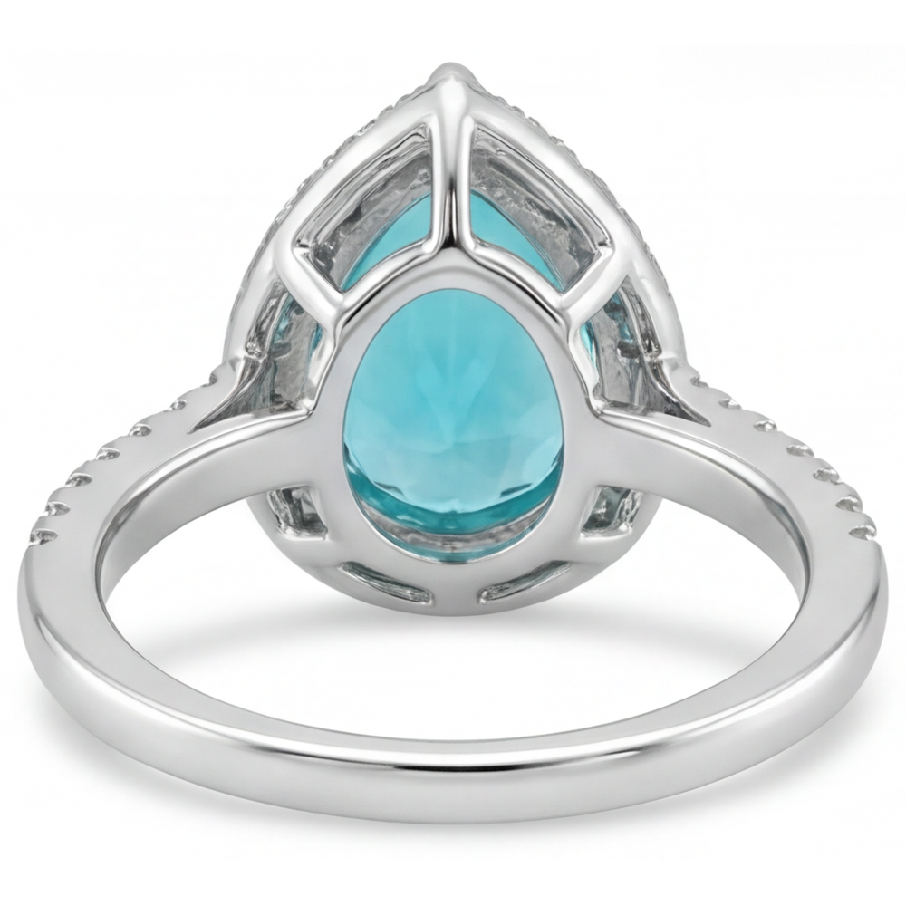 Paraiba Néon Taille Poire Bague de Fiançailles Halo en Or 14K Blanc – vue de dessus