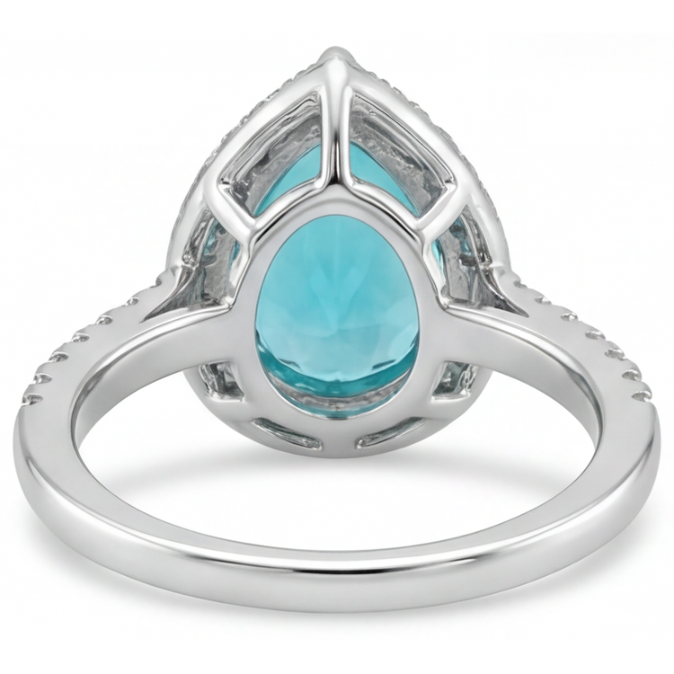 Paraiba Néon Taille Poire Bague de Fiançailles Halo en Or 14K Blanc – vue de dessus
