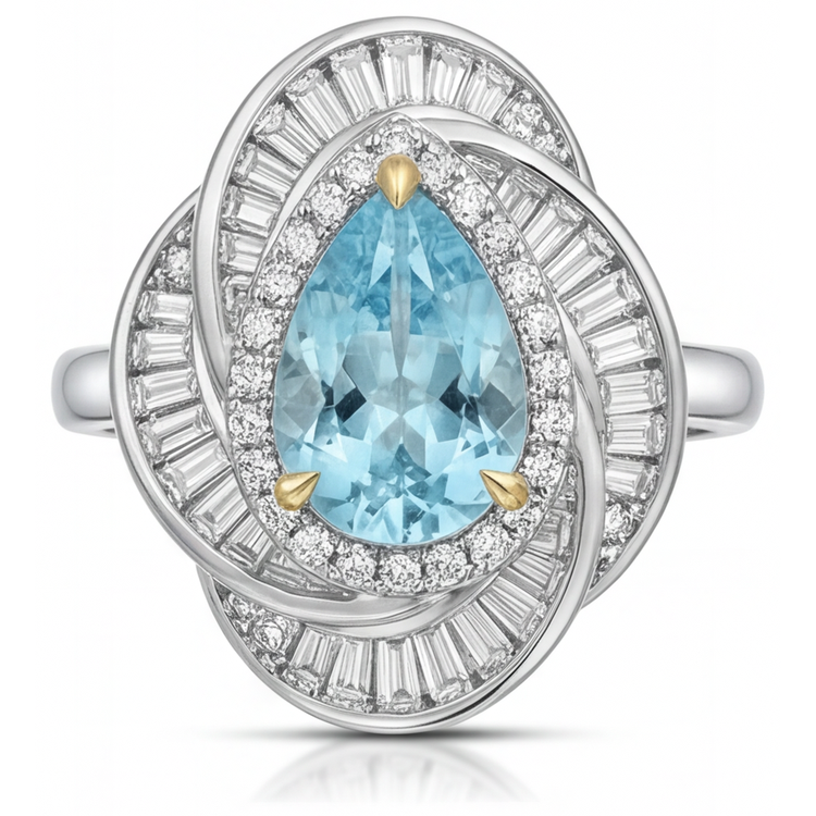 Paraiba Néon Bague de Fiançailles Halo 7,5 carats Or Bicolore 14 Carats – vue principale