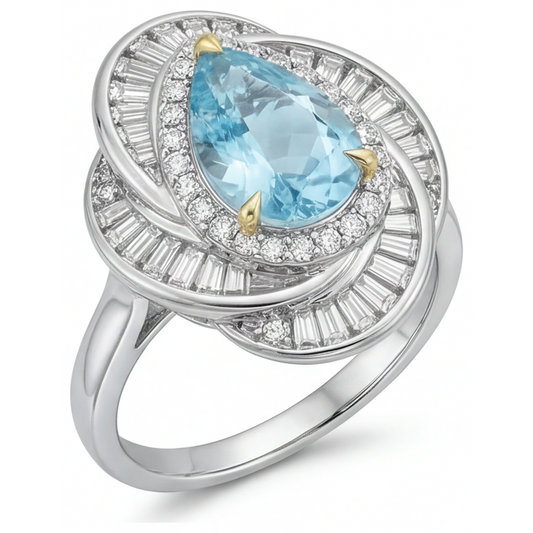 Paraiba Néon Bague de Fiançailles Halo – vue de face