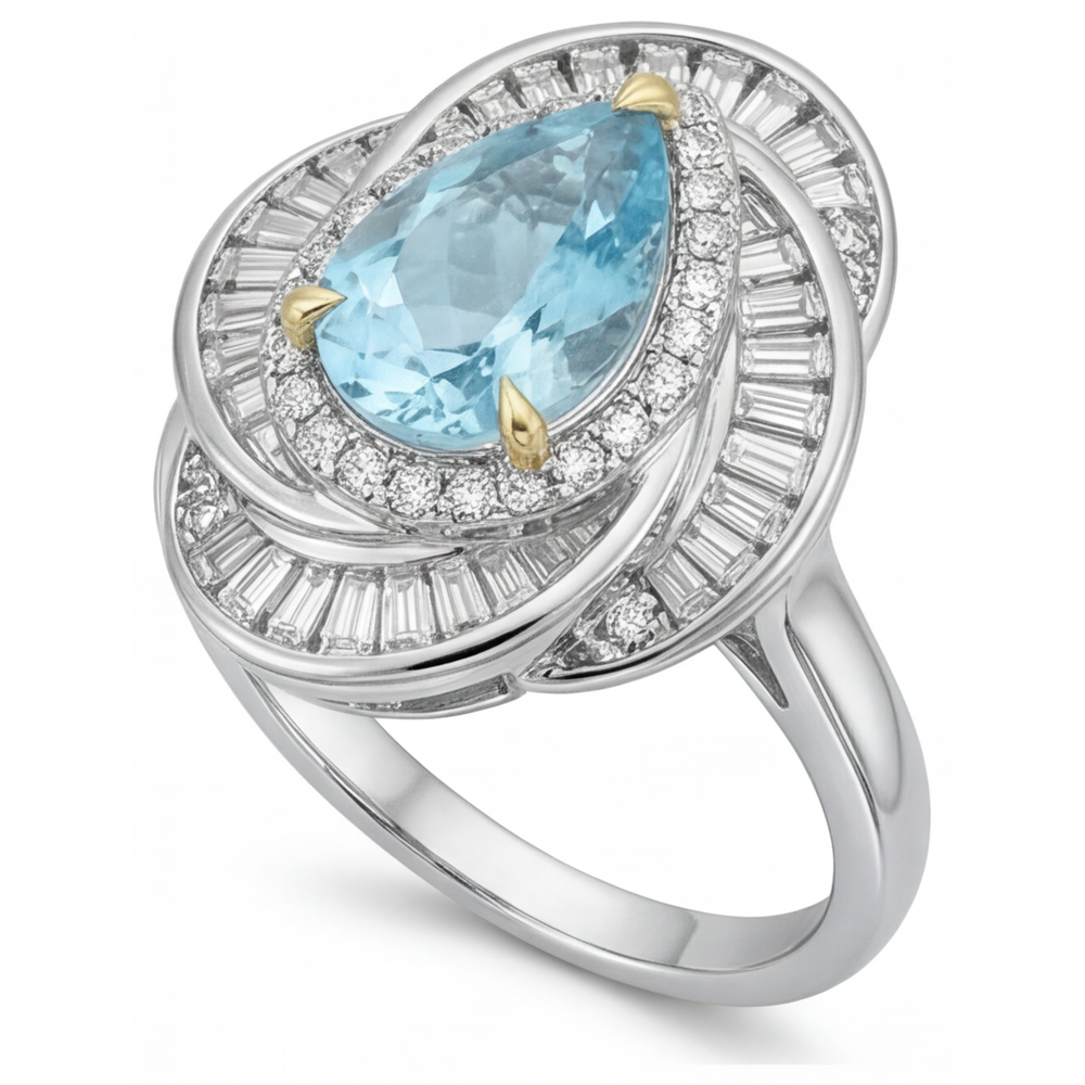 Paraiba Néon Bague de Fiançailles Halo 7,5-carats Or Bicolore 14 Carats – vue de côté