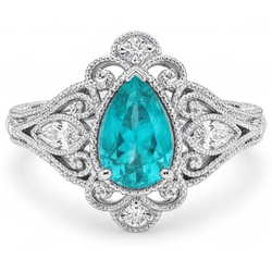 Or Blanc 14 Carats Vintage Paraiba Néon Bague Halo 1 carats