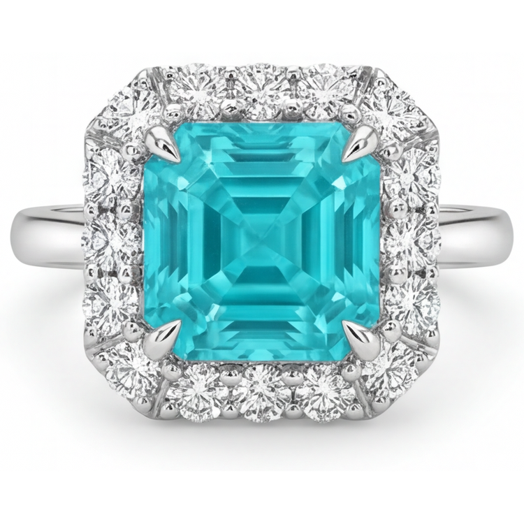 Paraiba Néon Bague Halo 2-carats Or Blanc 14 Carats – vue principale