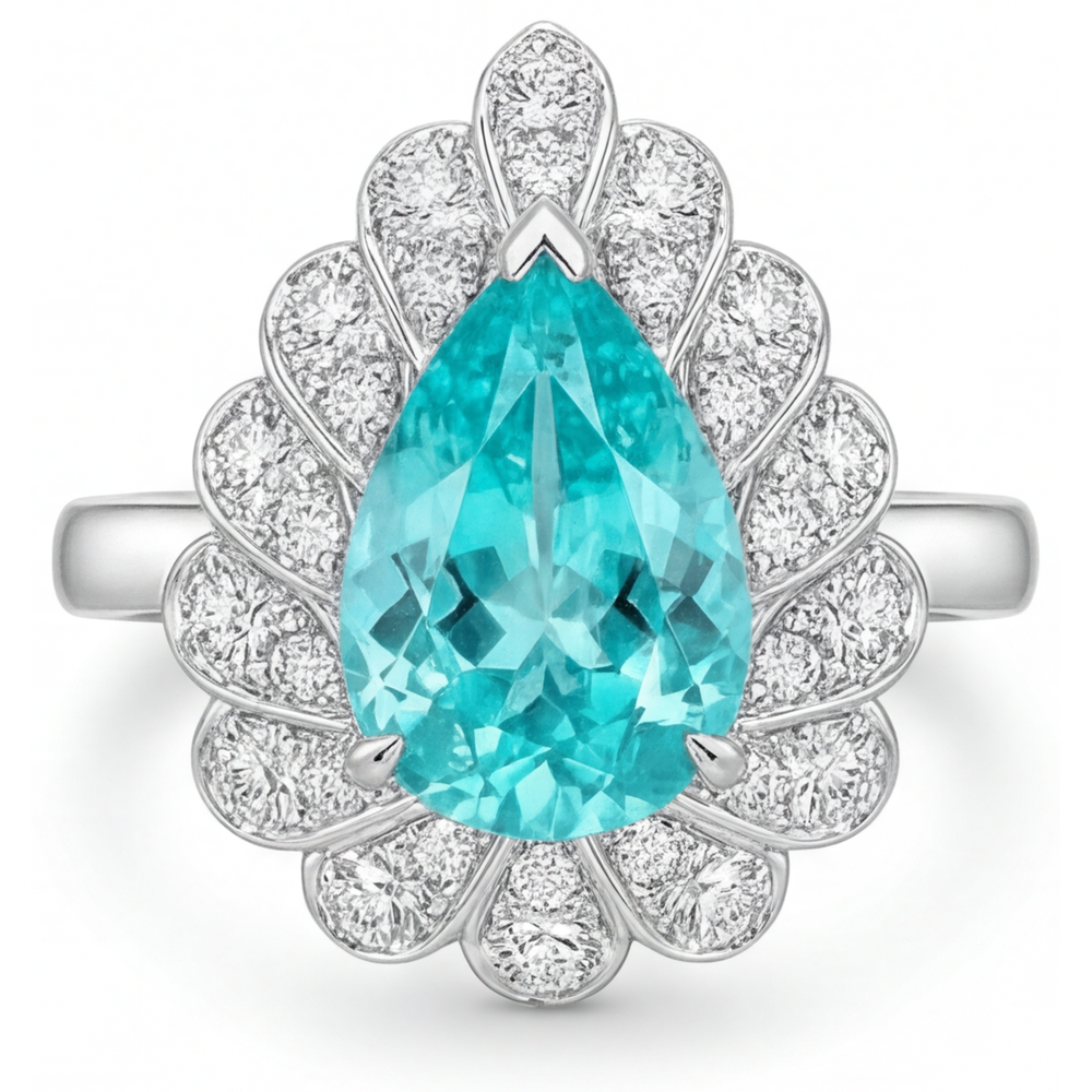 Goutte Paraiba Néon bague en Or Blanc 14 Carats – vue principale