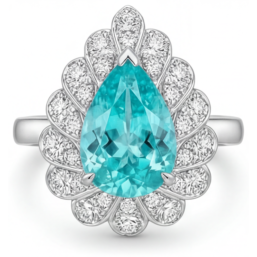 Exquis Paraiba Néon Bague Halo 5 carats – vue de côté