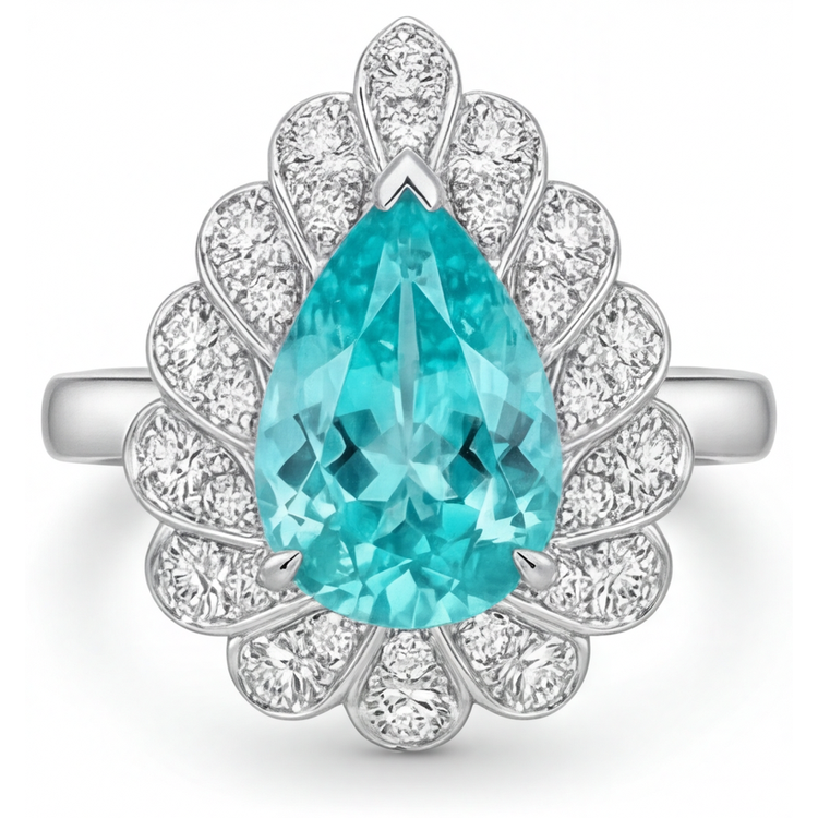 Exquis Paraiba Néon Bague Halo 5 carats – vue de côté