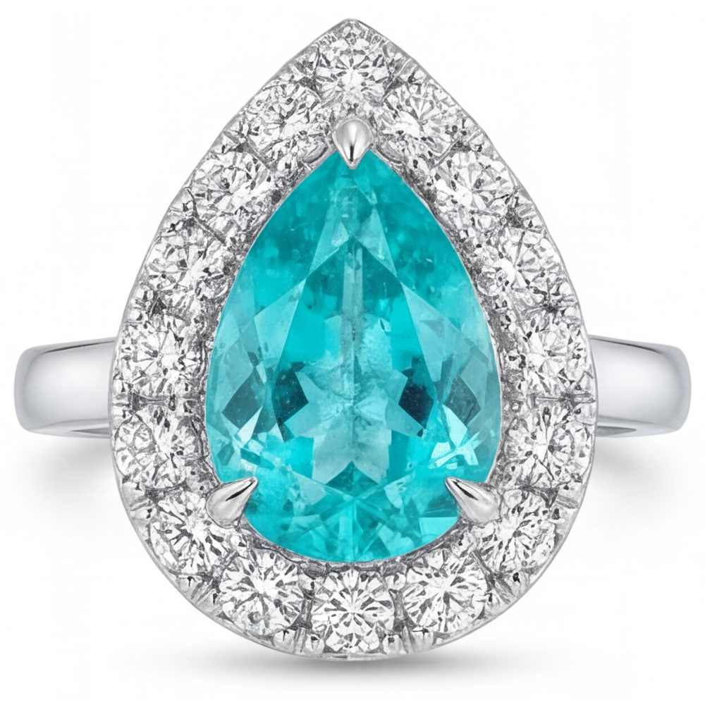 Bague Halo Or Blanc 14 Carats avec Paraiba Néon – vue principale