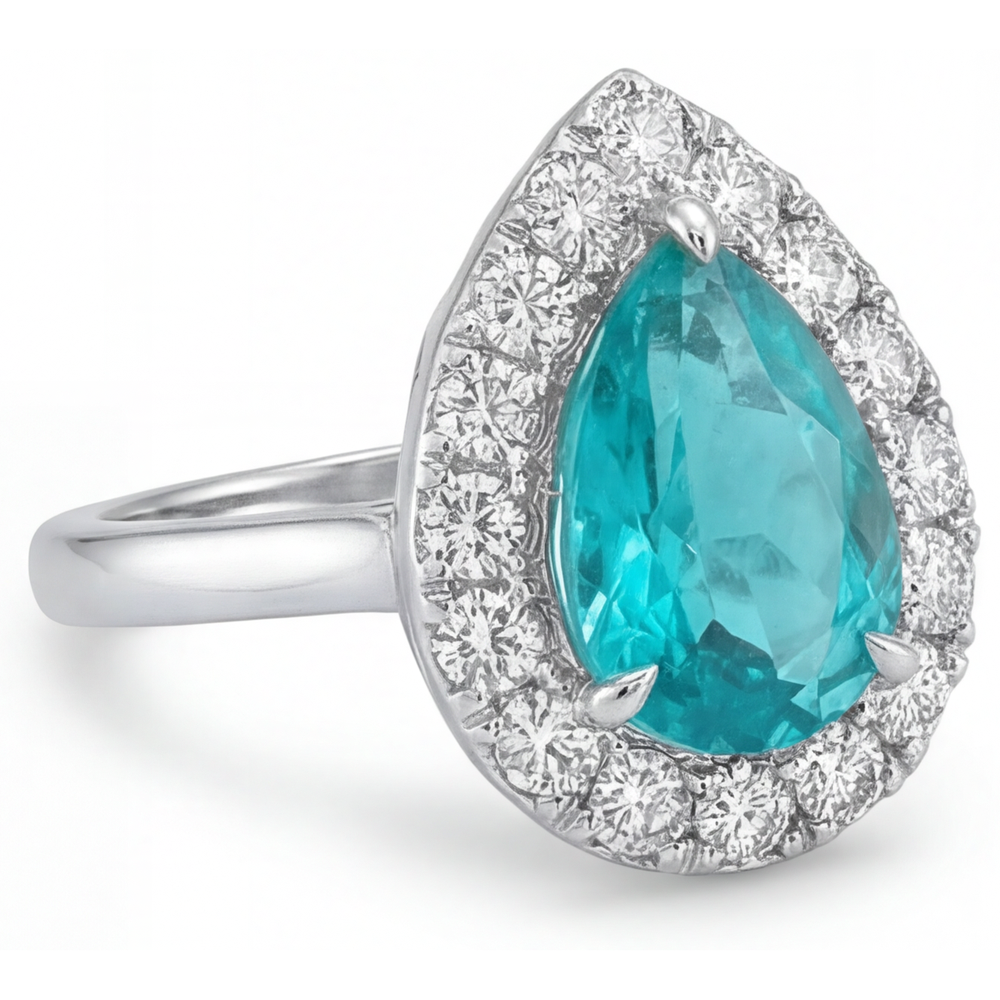 Paraiba Néon Bague Halo 5-carats Or Blanc 14 Carats – vue de côté