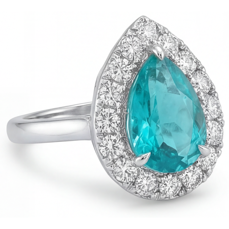 Paraiba Néon Bague Halo 5-carats Or Blanc 14 Carats – vue de côté