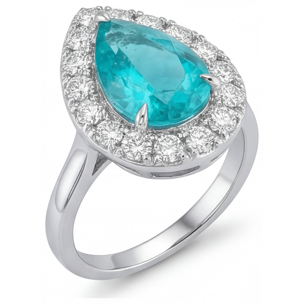 Paraiba Néon Bague Halo 5-carats Or Blanc 14 Carats – vue d'angle