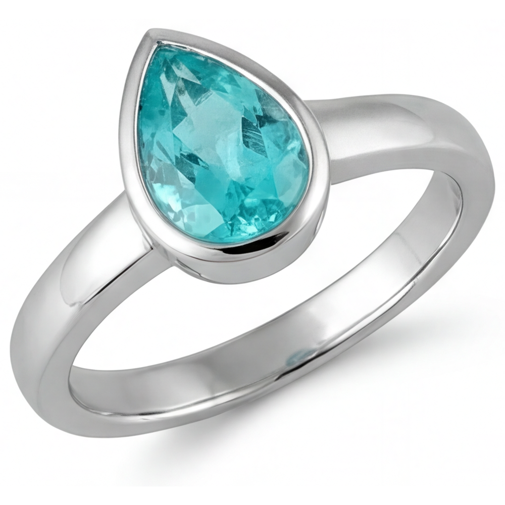 Paraiba Néon Bague Pierre de Couleur 1,25-carats Or 14K Blanc – vue principale