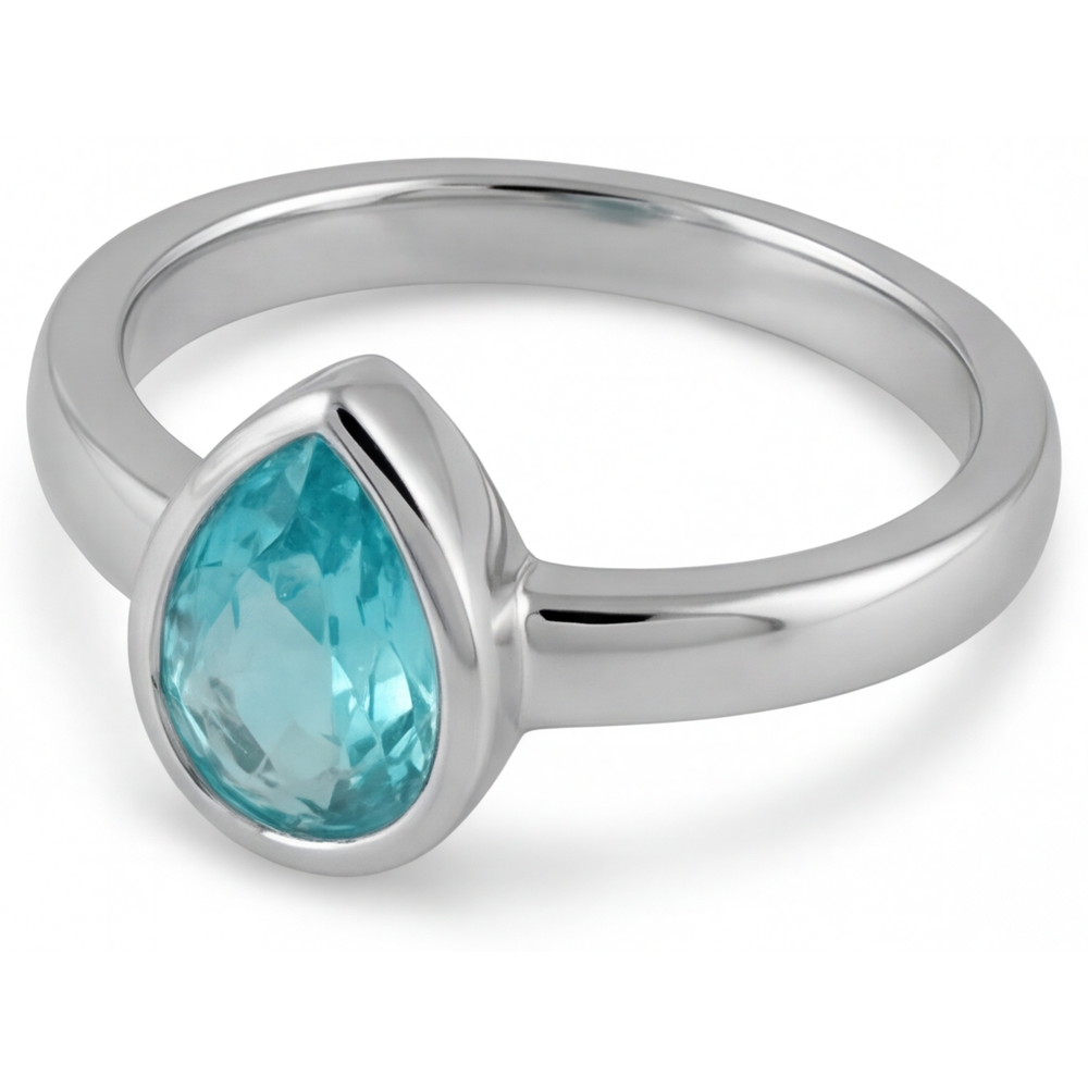 Paraiba Néon Goutte Bague Pierre de Couleur en Or 14K Blanc – vue d'angle