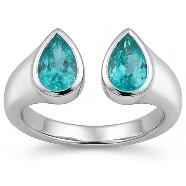 Paraiba Néon Taille Poire Bague Pierre de Couleur en Or Blanc 14 Carats – vue de dessus