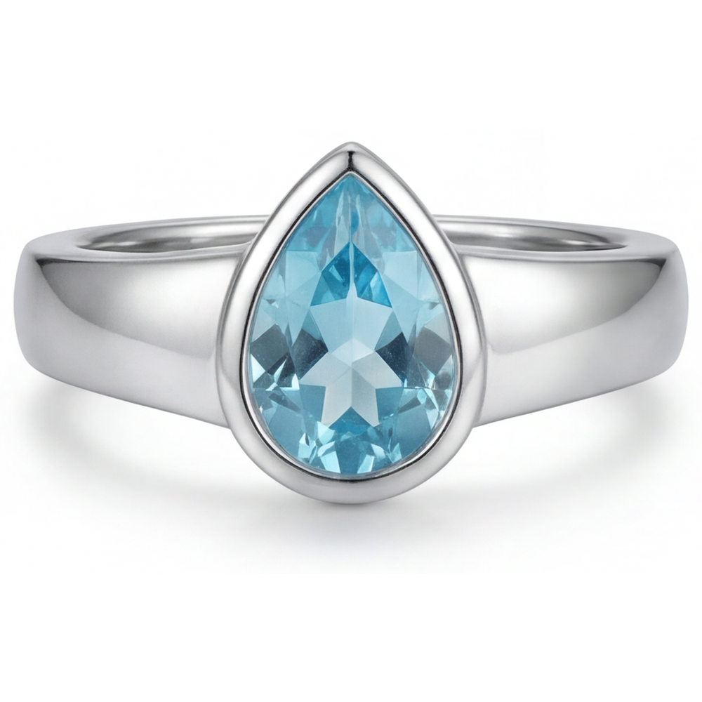 Bague Pierre Précieuse Or 14K Blanc avec Paraiba Néon – vue de face
