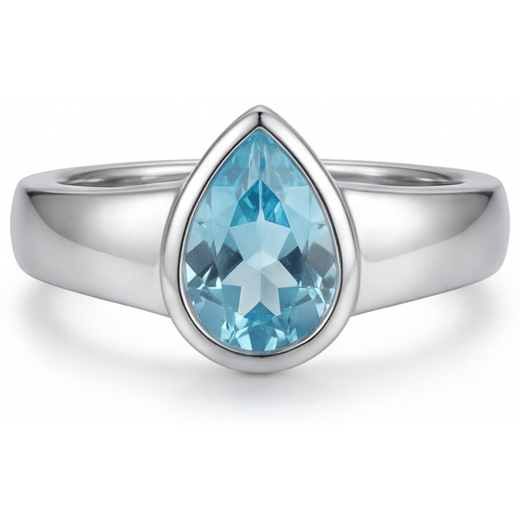 Bague Pierre Précieuse Or 14K Blanc avec Paraiba Néon – vue de face