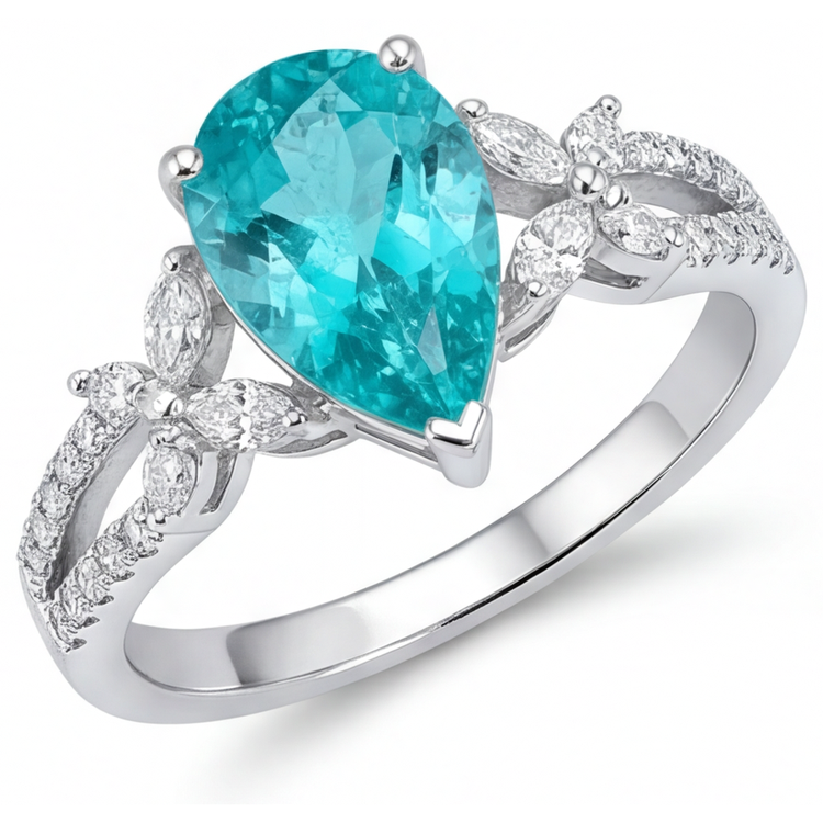Élégant Paraiba Néon Bague Pierre Précieuse 2 carats – vue principale