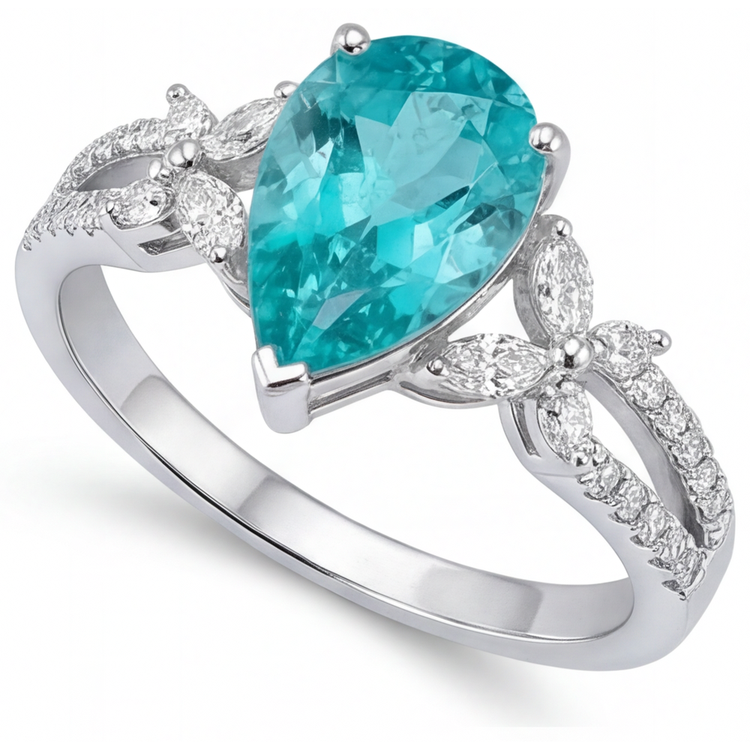 Bague Pierre Précieuse Or Blanc 14 Carats avec Paraiba Néon – vue de côté