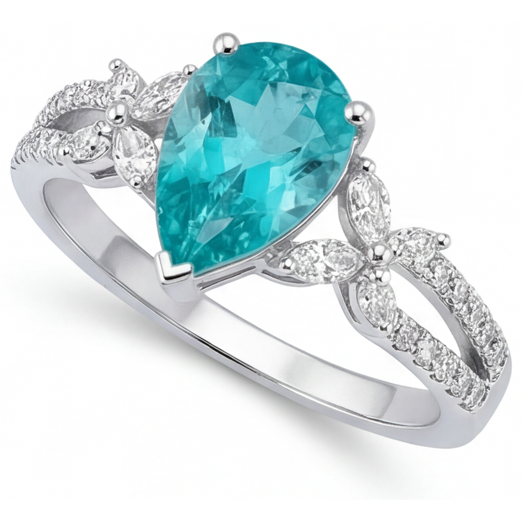 Paraiba Néon Bague Pierre Précieuse 2 carats Or Blanc 14 Carats – vue d'angle