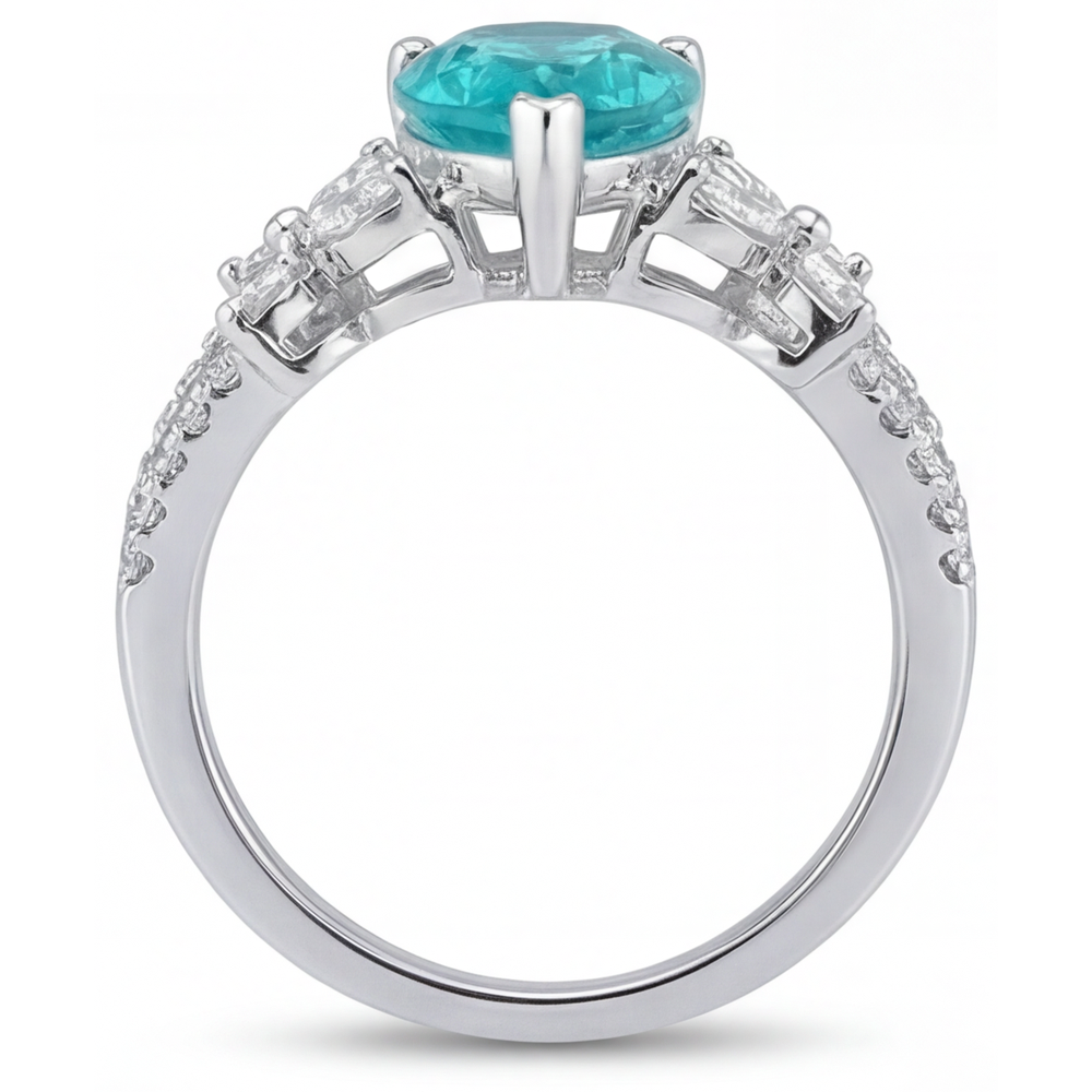 Bague Pierre Précieuse Or Blanc 14 Carats avec Paraiba Néon – vue de profil