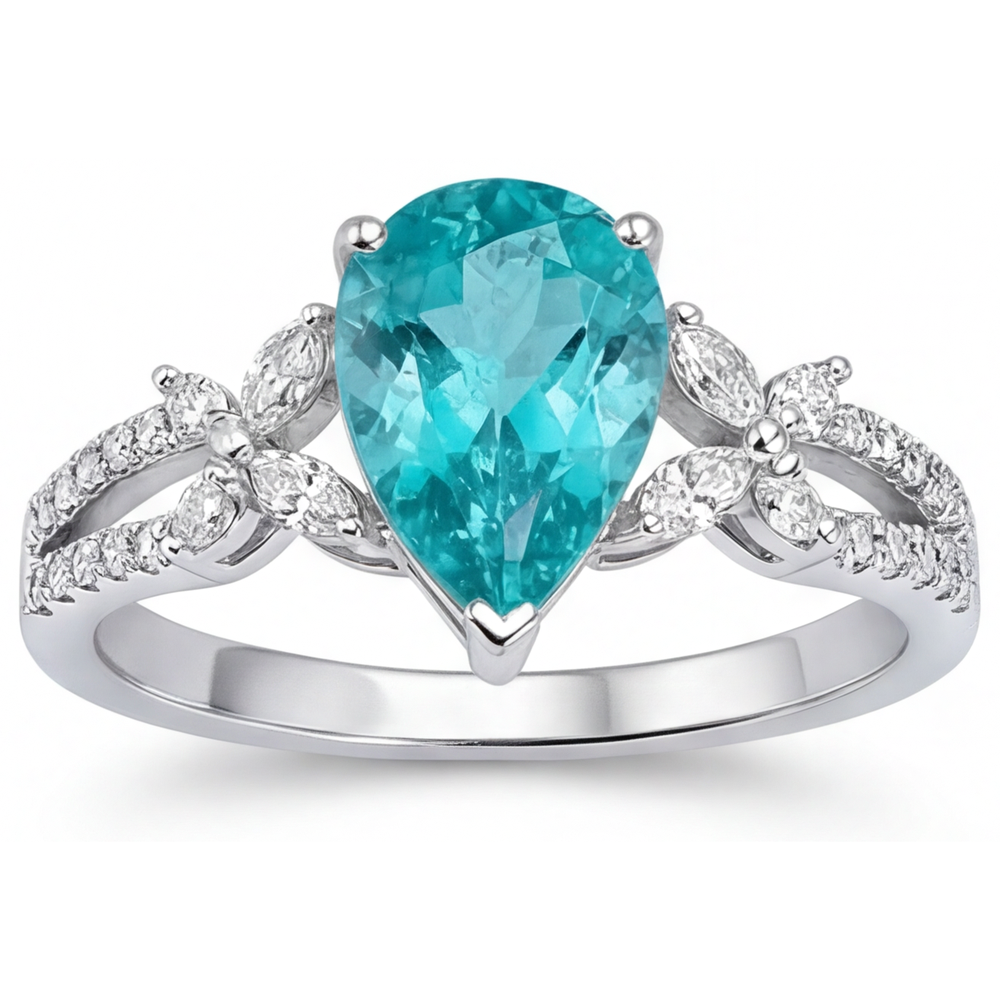Taille Poire Paraiba Néon bague en Or Blanc 14 Carats – vue de dessus