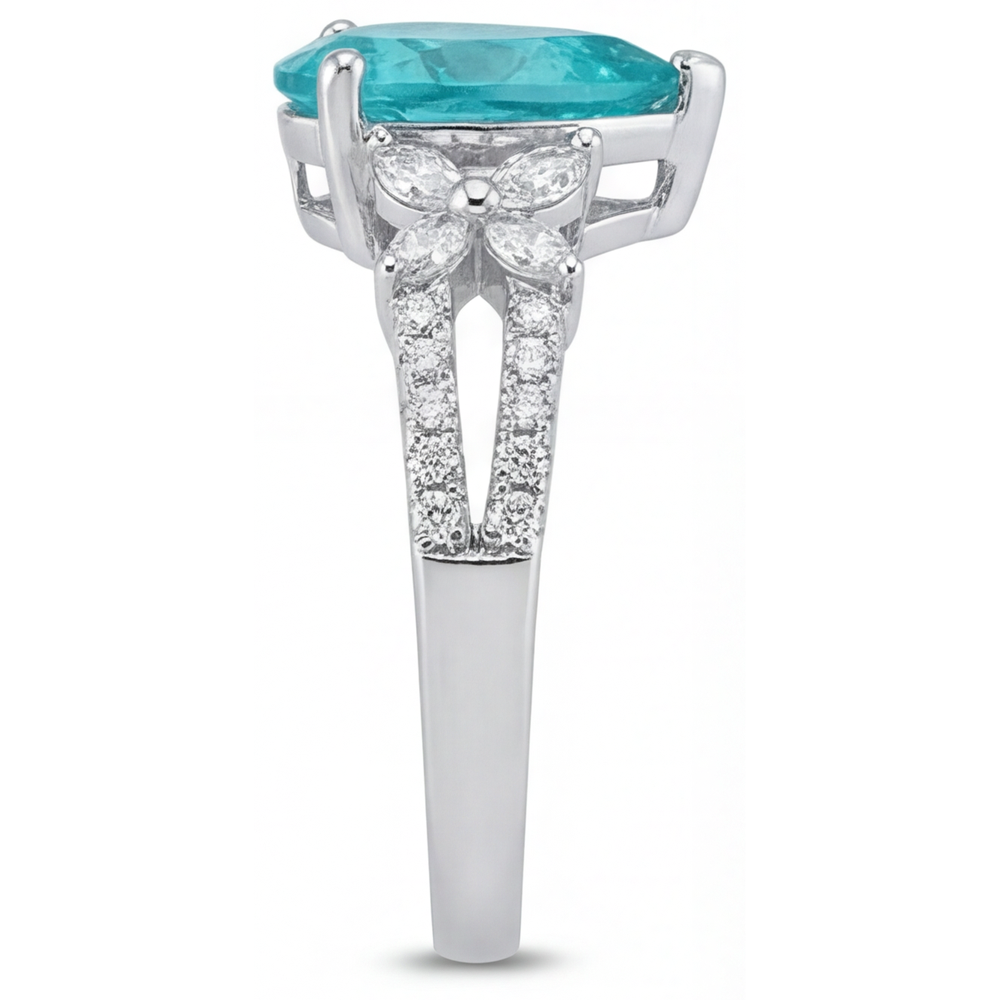 Taille Poire Paraiba Néon bague en Or Blanc 14 Carats – vue arrière