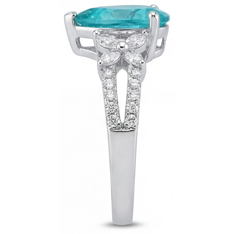 Taille Poire Paraiba Néon bague en Or Blanc 14 Carats – vue détaillée