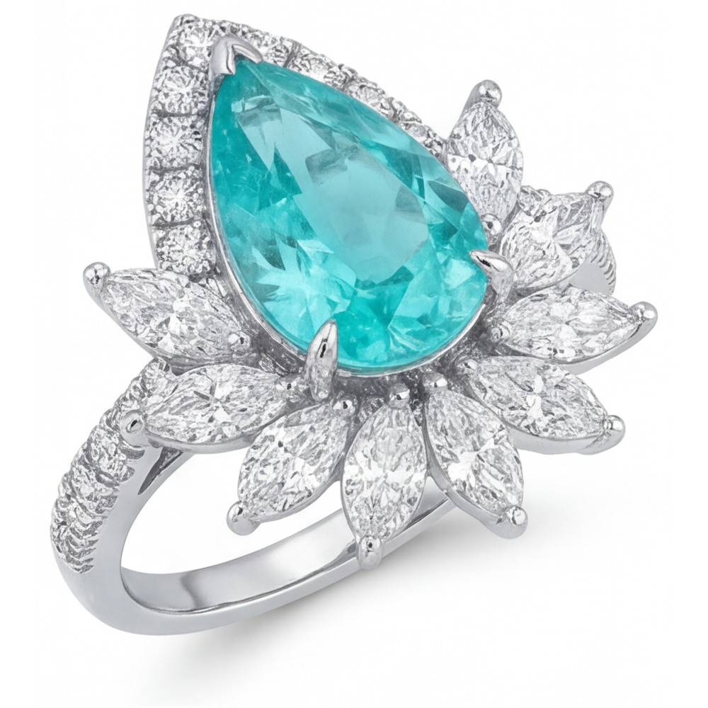 Paraiba Néon Bague Sertie Halo – vue d'angle