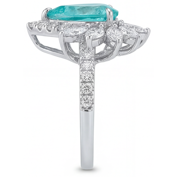 Paraiba Néon Bague Sertie Halo 5 carats Or Blanc 14 Carats – vue de profil