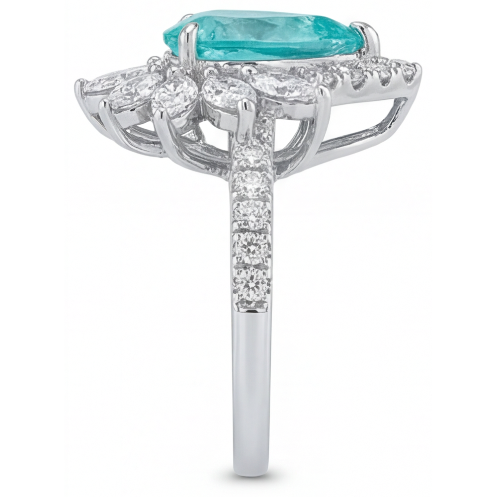 Paraiba Néon Bague Sertie Halo 5-carats Or Blanc 14 Carats – vue de dessus
